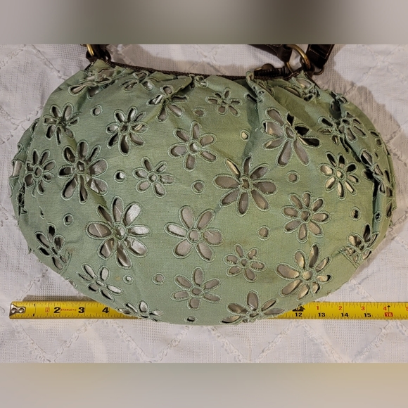 VINTAGE Kenzie Green and Metalic Flower Pattern Hobo Crossbody Bag /Shoulder Bag - Picture 9 of 15